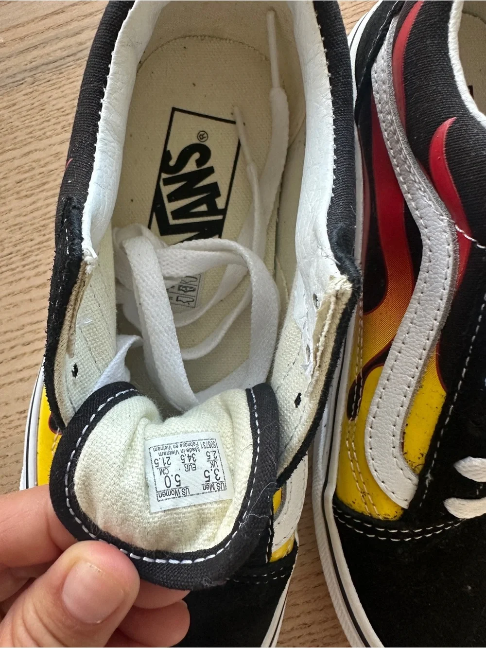 Vans Kids Old Skool Sneakers with Red and Yellow Flames BNWT